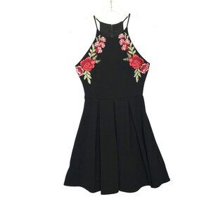 Womens Black Mini Dress Sz 5/6 Sleeveless Fit In Flair Embroidery Whimsy goth